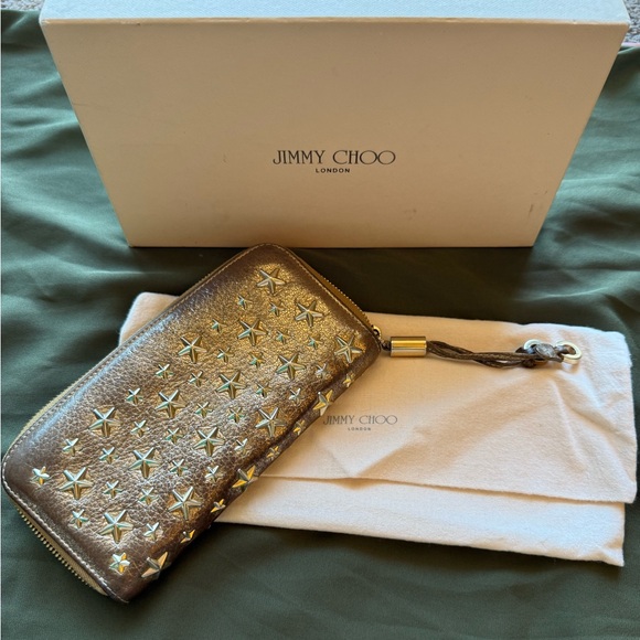 Jimmy Choo Gold Studded Leather Wallet With original Box...